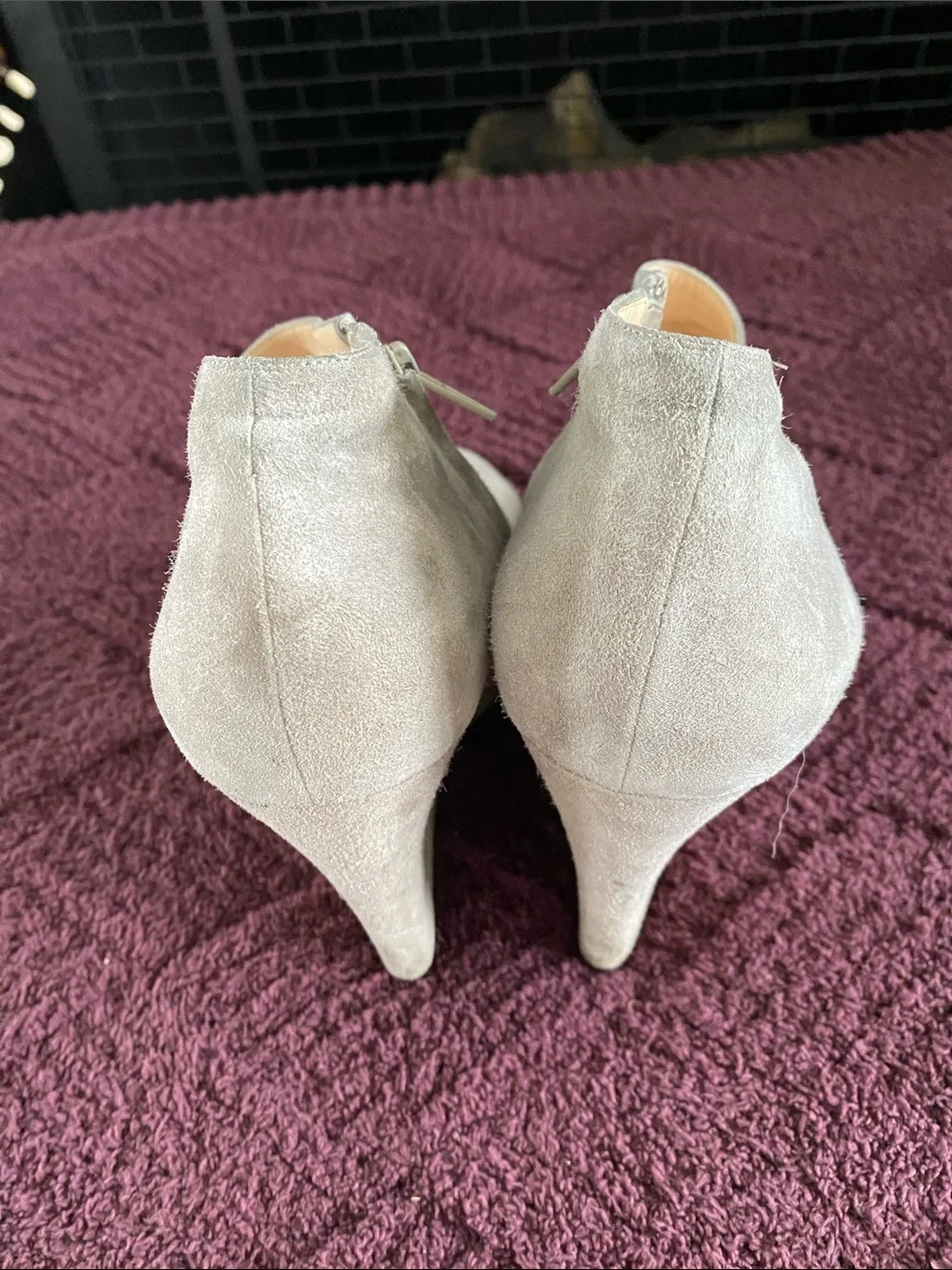 Light Gray Suede Wedge Ankle Boots with Side Zip